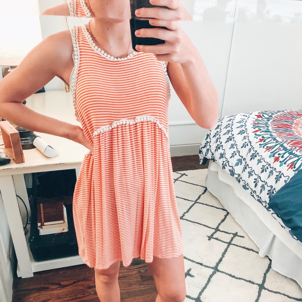 stripped orange shift dress